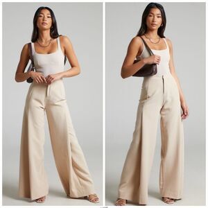 Showpo. Parthena High Waisted Wide Leg Pant Trouserd in Cream Beige